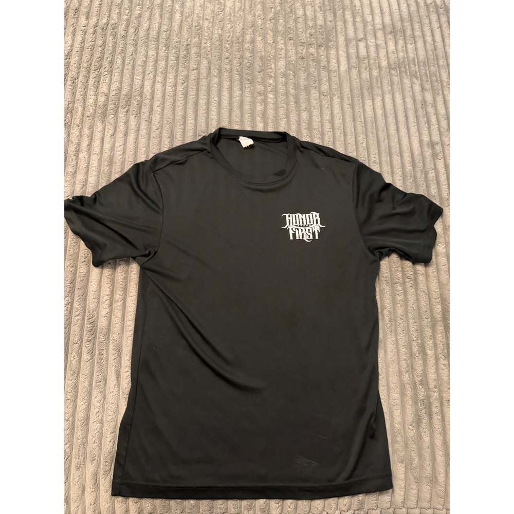 Honor First Black Thin Green Line Skull American Flag Performance T-Shirt Mens M